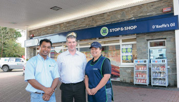Owner Kieran O’Keeffe with store manager Rezaul Karim and deli manager Zaleha Binti Md Shafie
