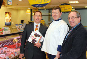 Garret Buckley, joint managing director Expo Events, welcomes Hugh Maguire, president, and Pat Brady, chief executive of Associated Craft Butchers of Ireland, to the launch of SHOP 2009
