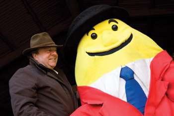 Raymond Coyle and Mr Tayto.In spite of a successful ‘Search for Mrs Tayto’ campaign, the potato icon plumped for a bachelor’s life in the end