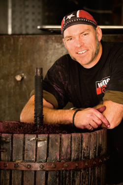 Mike Brown, wine maker at Gemtree in Australia ‘s McLaren Vale, working with a traditional basket press