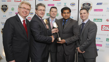 Owner David Bagnall and manager Mohammad Chishty pictured at the 2009 C-Store Awards with sponsors Gavin O'Leary (The Star) and David Barker (Cuisine de France), and ShelfLife publisher John MacDonald