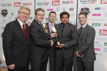 Owner David Bagnall and manager Mohammad Chishty pictured at the 2009 C-Store Awards with sponsors Gavin O'Leary (The Star) and David Barker (Cuisine de France), and ShelfLife publisher John MacDonald