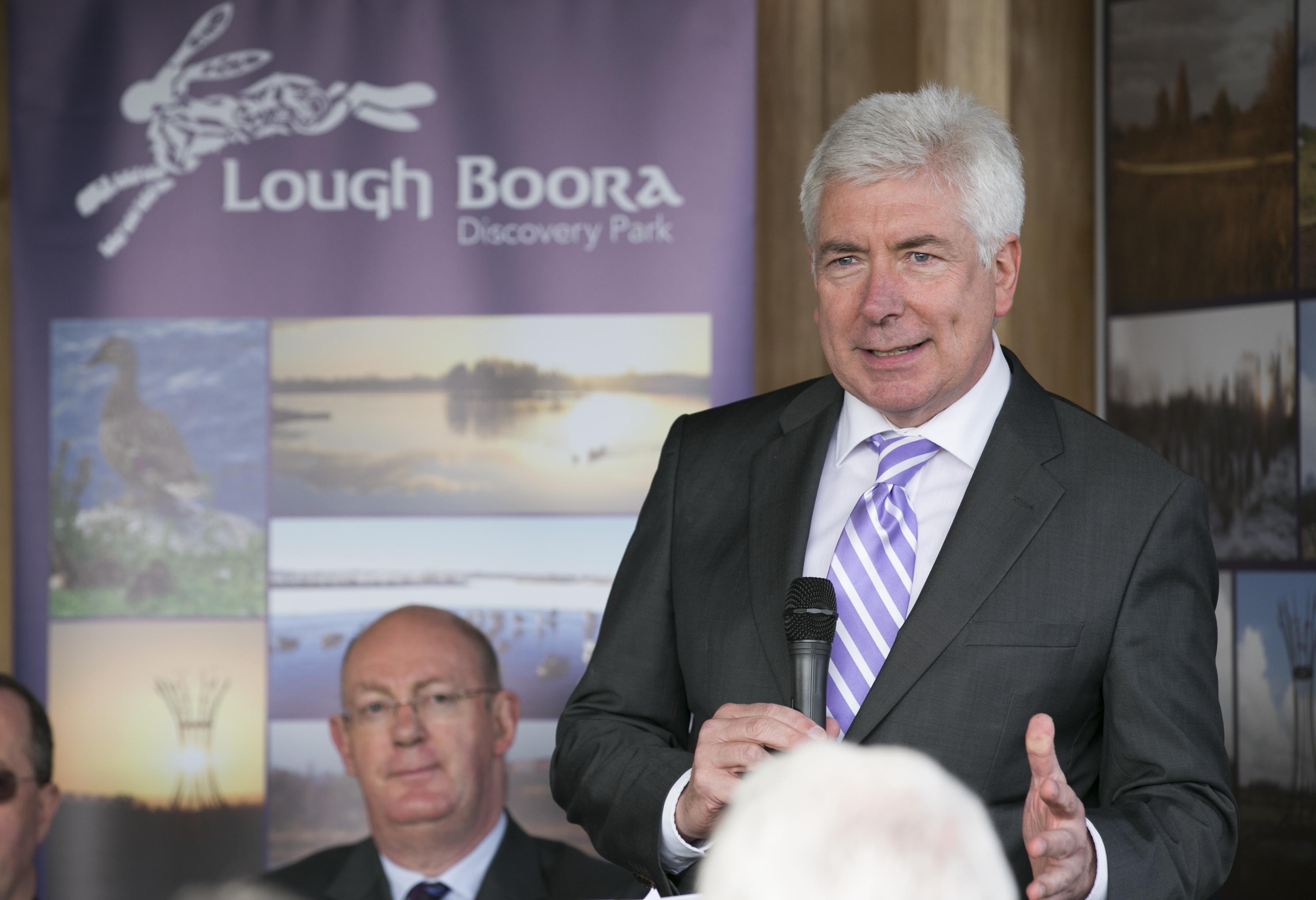 Minister for Communications, Energy and Natural Resources, Alex White speaking at the official opening Bord na Móna’s new €1.5 million euro development, which sees a new visitor centre and facilities’ in Lough Boora Discovery Park, Co. Offaly