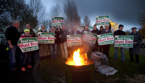 Farmers protesting outside the Kepak meat processing factory in County Meath