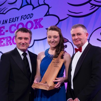 Martin King, host of the Easy Food Home-Cook Hero Awards 2014 with Fabulous Fowl winner Orla Dunleavey (age 16) from Bray, Co Wicklow, presented by Paul Birch of Moy Park in the Shelbourne Hotel, Dublin. Picture: Andres Poveda