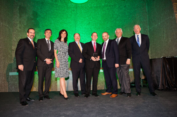 At the McDonald’s Europe Supply Chain symposium in Lisbon are Jose Armario, executive vice president, Worldwide Supply Chain, Development and Franchising, McDonald’s; Joao Lopes, supply chain officer Europe, McDonald’s; Francesca DeBiase,vice president for Strategic Sourcing, McDonald’s; Richard Clinton, Group commercial director, Dawn Meats; Niall Browne, chief executive, Dawn Meats; Brian Hyland, Group technical manager, Dawn Meats; Doug Goare, president, McDonald’s Europe; and Keith Kenny, head of Sustainability & CSR, McDonald’s Europe