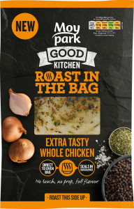The Moy Park Good Kitchen Roast in the Bag range is ideal for those who don’t like touching raw meat or don’t have time to prepare a raw chicken from scratch