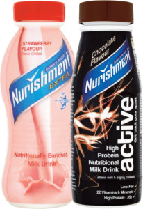 Nurishment Active and Nurishment Extra varieties come in three flavours; Vanilla, Strawberry and Chocolate