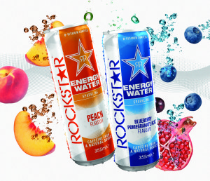 Rockstar Energy Water is available in two flavours; Blueberry, Pomegranate & Acai and Peach, in a 355ml size can