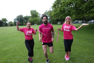 TV3 Ireland AM presenter, Sinead Desmond and model, Karena Graham with Kerry footballer, Paul Galvin at the launch of Breast Cancer Ireland's Great Pink Run with Avonmore Slimline Milk