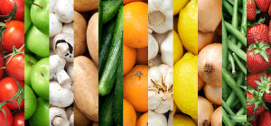 Colourful fruit and vegetable backgrounds collage