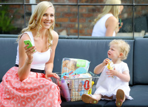 Model mum Sarah McGovern with her daughter Robyn (age 1 and a half) at the launch of The BabyDoc app