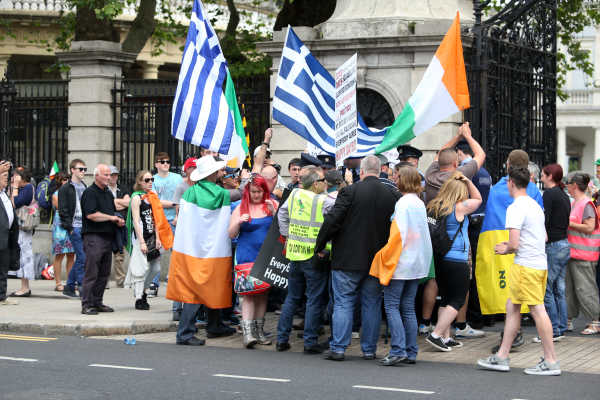 Protesters outside the Dáil on 1 July in relation to the Greek bailout situation