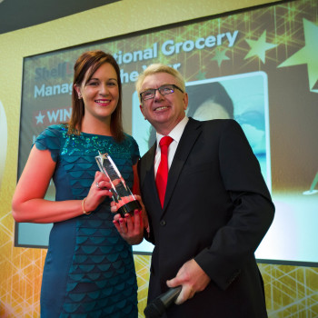 Retail Manager of the Year Kate Walsh with ShelfLife publisher John McDonald