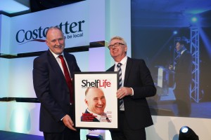 ShelfLife publisher John McDonald presenting Jim Barry with a special award from the ShelfLife team as the company celebrated its 60th anniversary at the Citywest Hotel on Tuesday, 8 September