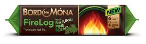 Bord na Móna’s Natural Pine scented firelog with a pre-burning aroma burns for up to two hours