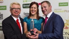 Last year's Grocery Manager of the Year, Kate Walsh, with John McDonald and Brian Herlihy of Herlihy's Centra in Fermoy