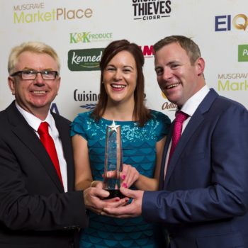 Last year's Grocery Manager of the Year, Kate Walsh, with John McDonald and Brian Herlihy of Herlihy's Centra in Fermoy