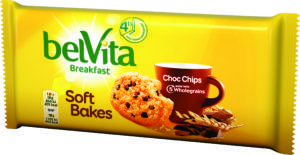 Belvita Soft Bakes Choc Chip is a soft and chewy baked biscuit made from wholegrains and choc chips