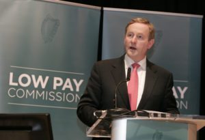 Taoiseach Enda Kenny at the launch of the Low Paid Commission report on the national minimum wage last year