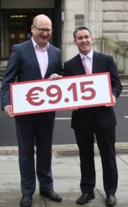 Labour’s Ged Nash and Fine Gael’s Damien English welcoming the national minimum wage increase to €9.15 which came into force on 1 January. Last month the Low Pay Commission proposed a further 10 cent increase to €9.25