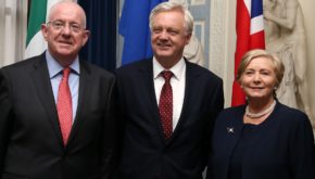 The Minster for Foreign Affairs and Trade, Charlie Flanagan; UK Secretary of State for Exiting the EU, David Davis and Tanaiste and Minister for Justice and Equality, Frances Fitzgerald met in Iveagh House in Dublin last month to discuss Brexit (Photo: Rollingnews.ie)