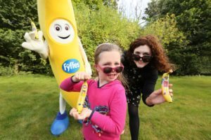 Chloe Lynn (6), with Fyffes marketing manager Emma Hunt-Duffy and mascot Freddy at the launch the company’s new consumer competition entitled ‘Bring Freddy On An Adventure’.