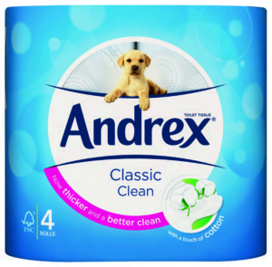 New Andrex Classic Clean has a thicker, embossed base-sheet featuring Andrex branding, while still keeping the essential touch of cotton from Andrex Classic White
