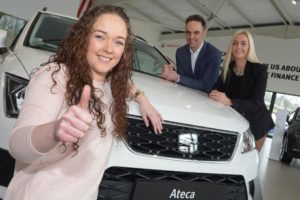 No Reproduction Fee Pictured is Cork local and Topaz customer Lisa Harte with Topaz Head of Loyalty Paul Guy and SEAT Digital Marketing Manager, Joanne Hurley. Lisa Harte, a customer of Topaz Carrigrohane Road, Cork, is the January winner of Topaz Play or Park. As this month’s winner, Lisa Harte has won herself the stylish SEAT Ateca. For more information on the Topaz Play or Park loyalty initiative or to start playing visit www.playorpark.ie” Pic John Sheehan