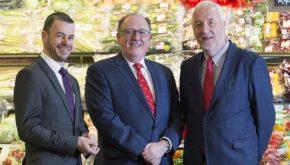 Sales director Michael Morgan, MD Martin Kelleher anbd Liam Ryan, SuperValu council chair celebrate the company's news