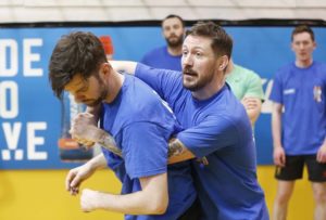 NO REPRO FEE 28/03/2017 Locking Heads at Lucozade's Sport's 'Made to Move' Sessions: Eoghan McDermott was put through his paces today by Coach John Kavanagh, Head Coach of UFC Champion Conor McGregor and one of the top MMA coaches in the world, who kicked off the first of Lucozade Sport ‘Made to Move Sessions’ in his Dublin based gym hosting an exclusive training session for a special group of avid fans today. The first in the series of Lucozade Sport’s ‘Made to Move Sessions’ designed to champion active lifestyles, Kavanagh stepped into his infamous Octagon cage taking participants through the ultimate training regime with a high-intensity MMA workout in his SBG Gym in Dublin.‘Made to Move’ Sessions are a series of high-profile events sponsored by Lucozade Sport, which will take place across 2017 aiming to champion active lifestyles.To watch the special training session and find out how to get involved in Lucozade Sport’s Made To Move Sessions, go to Lucozade Sport Ireland’s YouTube channel or Facebook Page LucozadeSportIRL #madetomove Photography: Sasko Lazarov/Photocall Ireland