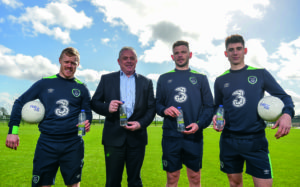 Padraig McEneaney, CEO of Celtic Pure, with Irish internationals; Daryl Horgan, Andy Boyle and Callum O’Dowda who feature in the ‘Flip It’ campaign 