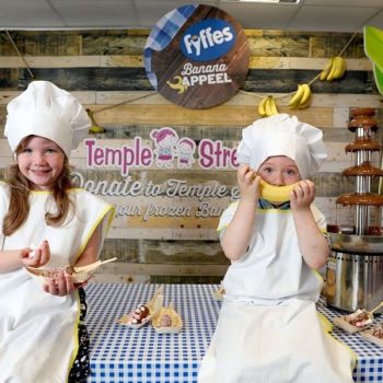 Siblings Ellie (5) and Ryan (3) Connor pictured at the launch of a charity undertaking by Fyffes to raise funds for Temple Street Children’s Hospital which will see them bring a pop up kitchen to Dublin, Cork, Galway and Wicklow over the coming weeks