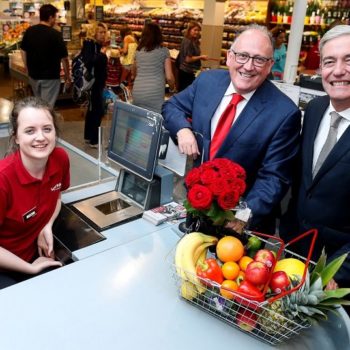 SuperValu Managing Director, Martin Kelleher with eir CEO Richard Moat and Toni Mack of Supervalu Killester