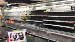 Empty shelves at Edeka stores in Hamburg make a point about diversity. pic: @OpenDev