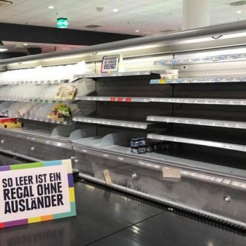Empty shelves at Edeka stores in Hamburg make a point about diversity. pic: @OpenDev