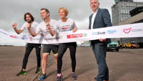 Mick Clohisey, Karl Henry, Derval O’Rourke and Colin Donnelly, Spar sales director launch the Cork leg of Spar Fitlive at Cork Airport, which will take place on Friday 17 November