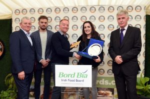 Mark Morgan,Shelflife, presents a €10,000 euro advertising spend with ShelfLife to Trish Lynch from Limerick Enterprise Office on behalf of Glenstal Irish Creamery Butter; also pictured: Cian de Staic, Brian de Staic Jewellery, Artie Clifford, Chairman and Declan Coppinger, Bord Bia