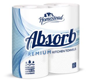 The Homestead Absorb Jumbo Two Roll Kitchen Towel offers a stronger, more absorbent kitchen towel