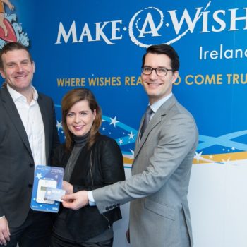 Eric Horgan, Elavon Country Manager for Ireland, Susan O’Dwyer, CEO at Make-A-Wish, Ireland, and Philip Konopik Visa country manager, Ireland, celebrate Wish Day 2018