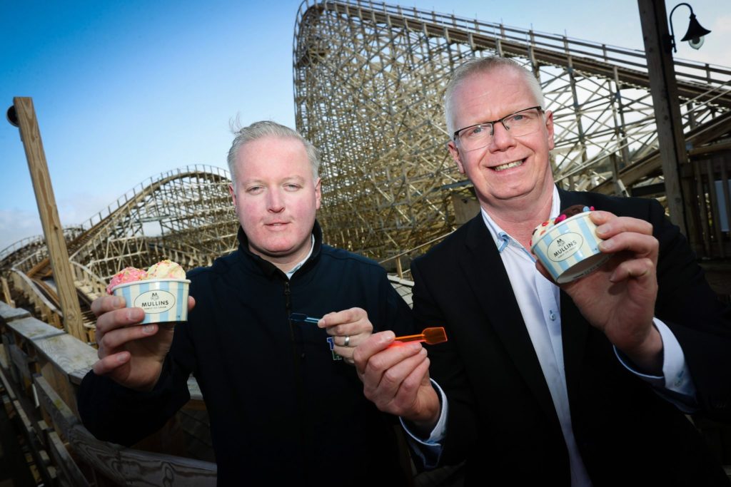 Shane Swan of Tayto Park and Peter Lynn from Mullins Ice Cream celebrate their strategic partnership