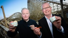 Shane Swan of Tayto Park and Peter Lynn from Mullins Ice Cream celebrate their strategic partnership