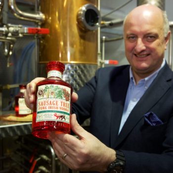 PJ Rigney displays the latest creation from his 'curious mind': Sausage Tree Pure Irish Vodka