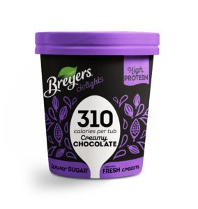 Breyers is high in protein and lower in sugar, with 350 calories or fewer per tub
