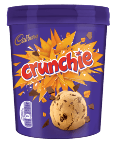 Fans of the iconic Crunchie bar will love Cadbury Crunchie ice cream, a honeycomb ice cream with a swirl of Cadbury chocolate chunks and honeycomb pieces