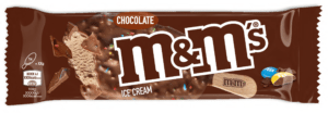 M&M’s Chocolate Ice Cream comprises chocolate ice cream surrounded by a crunchy chocolate layer with M&M's pieces
