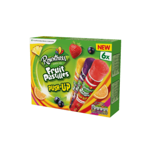 The Nestle Rowntree’s Fruit Pastille Push-Up comes in a multipack of three great-tasting flavours: Sweet Strawberry, tangy Tropical or juicy Blackcurrant
