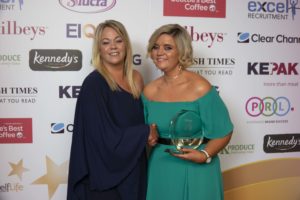 HR Manager of the Year Ezolda Chambers, right, with Nikki Murran, head of grocery, Excel Recruitment