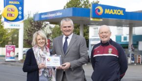 Husband and wife team Bernie Dempsey (left) and Gerry Dempsey (right), with Maxol Regional Manager Dermot Cogan