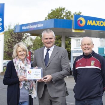 Husband and wife team Bernie Dempsey (left) and Gerry Dempsey (right), with Maxol Regional Manager Dermot Cogan
